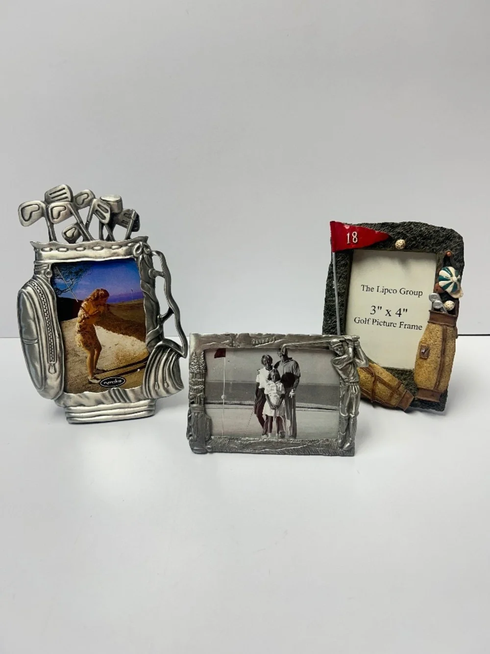 Lot of 3 Golf Themed Picture Frames Pewter Polyresin New